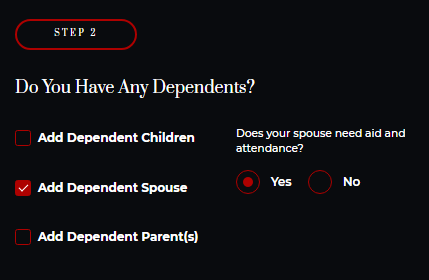 how to add a dependent spouse on the VA Disability Calculator