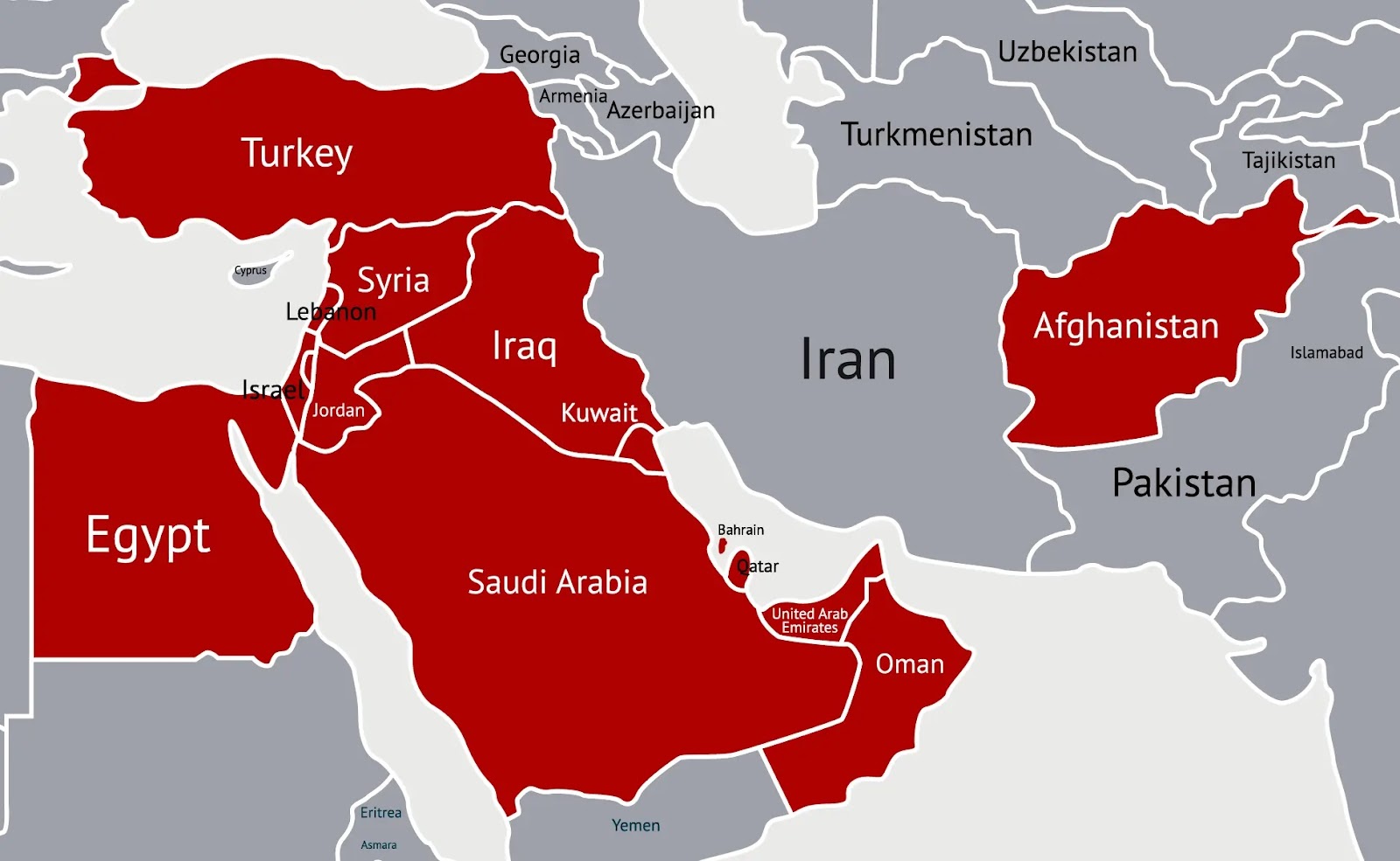 Map of countries in the Southwest Asia Theater