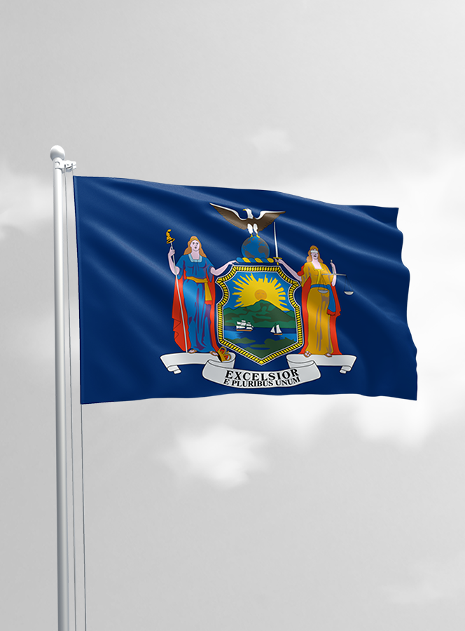 New York flag on a flagpole.