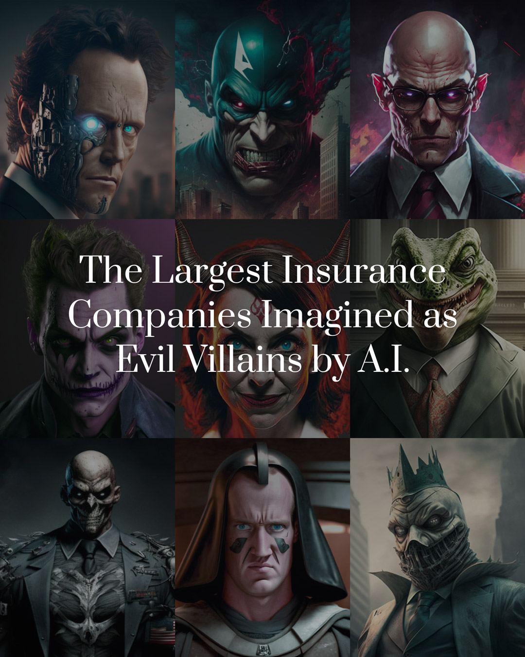 Insurance companies imagined as evil villains by AI