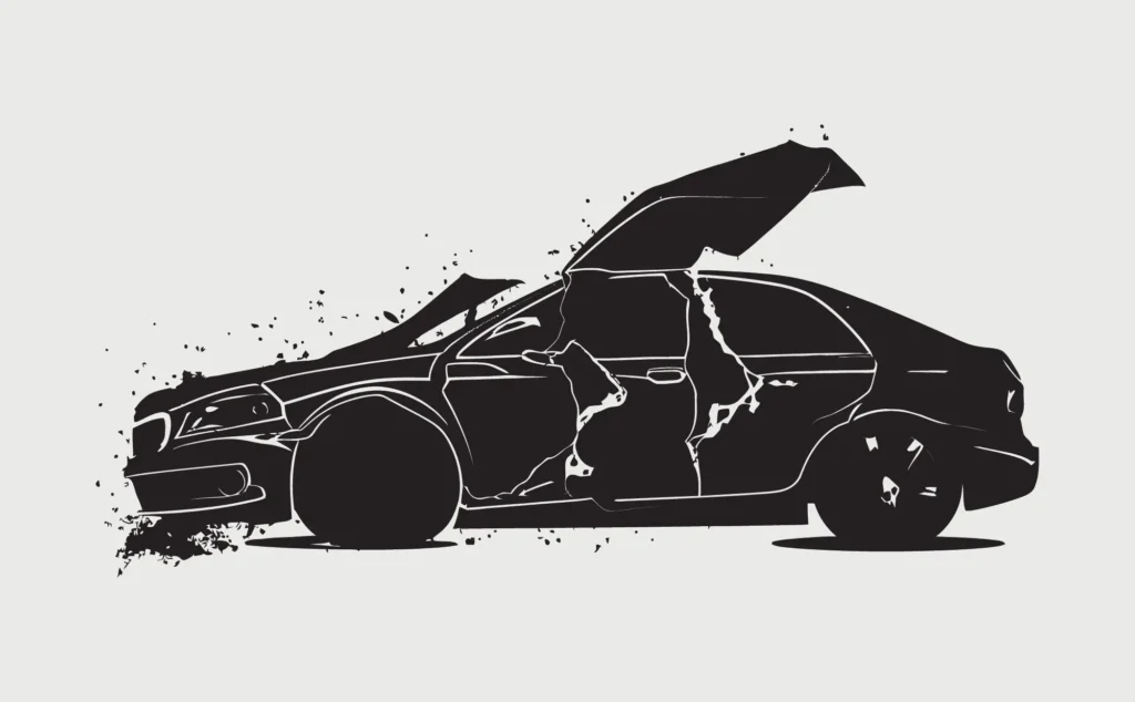 Ilustración de un vehículo siniestrado total.